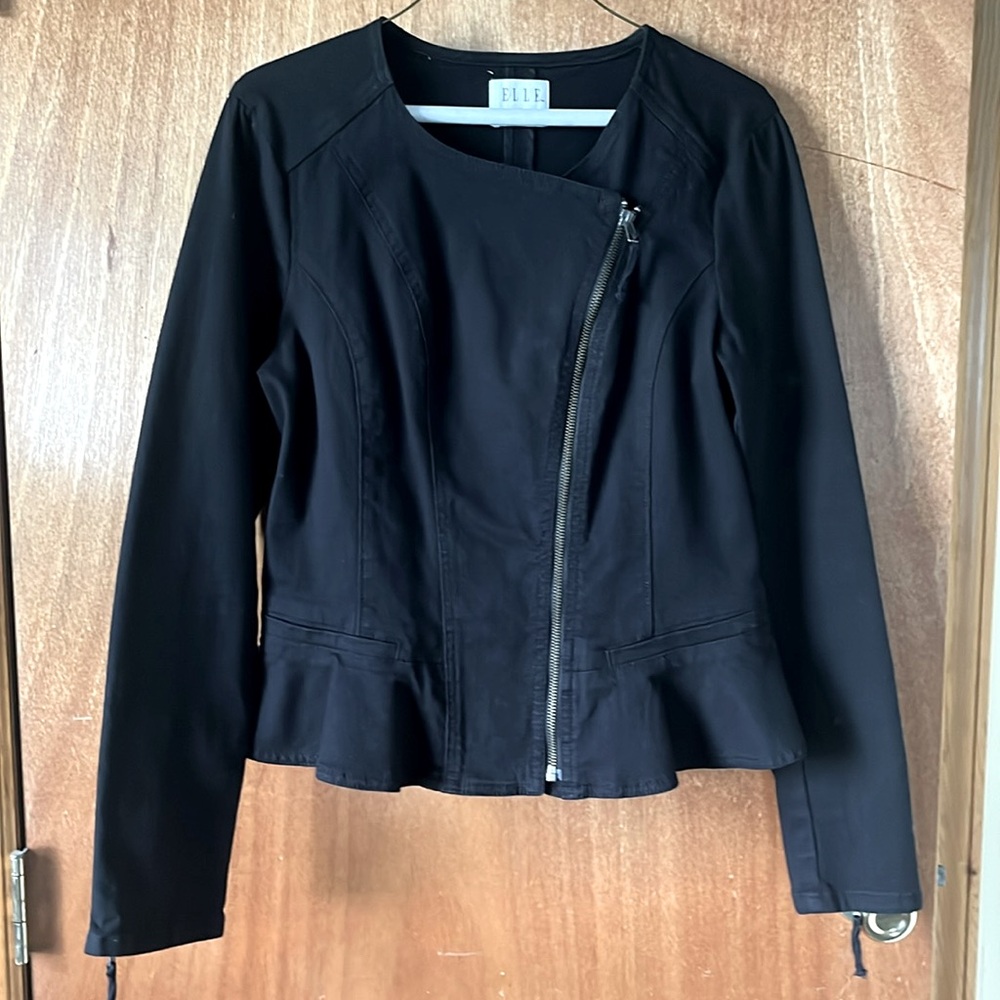 Black Denim Zip-Up Jacket with Bottom Peblim